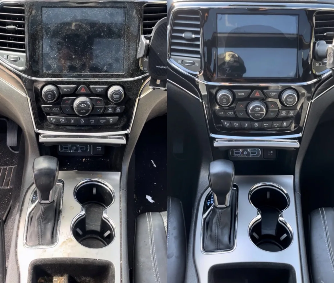 Before and after interior detailing on a Jeep Grand Cherokee — mobile car detailing in West Palm Beach